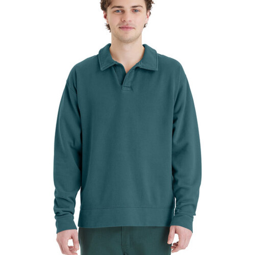 ComfortWash by Hanes Unisex Garment Dye Polo Collar Sweatshirt GDH490 Unisex Garment Dye Polo Collar Sweatshirt Thumbnail
