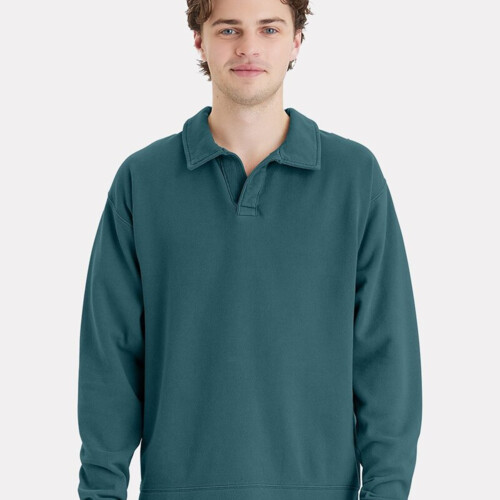 ComfortWash by Hanes Unisex Garment-Dyed Polo Collar Sweatshirt GDH490 Unisex Garment-Dyed Polo Collar Sweatshirt Thumbnail