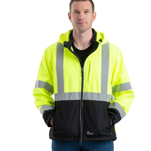 Berne Apparel Men's Hi-Vis Class 3 Hooded Soft Shell Jacket HVJS206 Men's Hi-Vis Class 3 Hooded Soft Shell Jacket Thumbnail