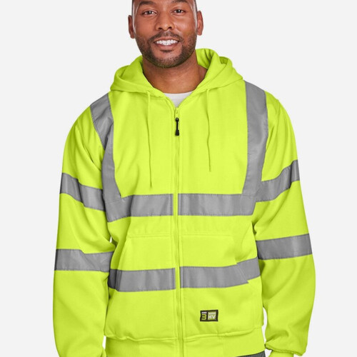 Men's Tall Hi-Vis Class 3 Lined Full-Zip Hooded Sweatshirt Thumbnail