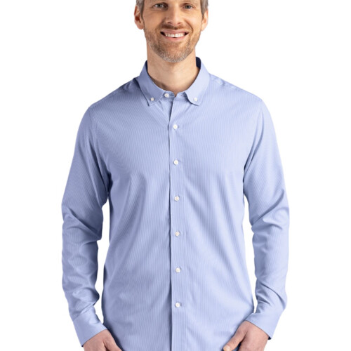 Cutter & Buck Skyline Recycled Pinstripe Mens Long Sleeve Button Down  Dress Shirt Thumbnail