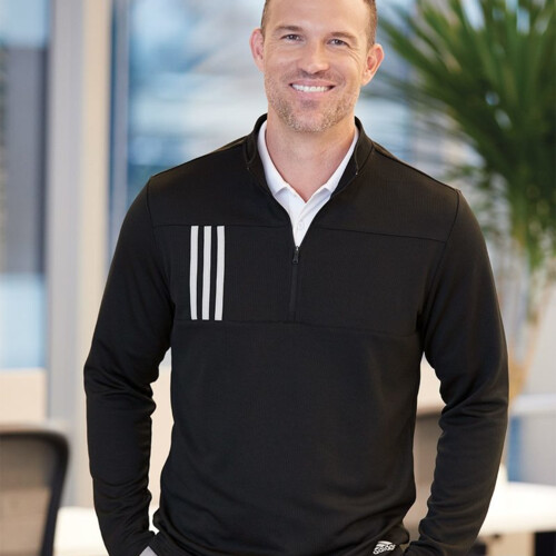 Adidas Men's 3-Stripe Double-Knit Quarter-Zip Pullover A482 Men's 3-Stripe Double-Knit Quarter-Zip Pullover Thumbnail