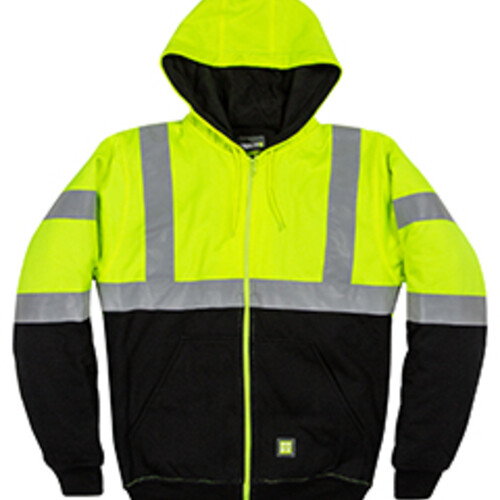 Men's Hi-Vis Class 3 Color Block Full-Zip Hooded Sweatshirt Thumbnail